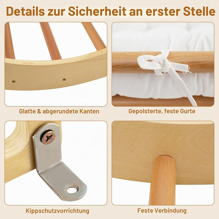 HOMASIS Kletterbogen mit Kissen, Holz Klettergerüst Indoor, Montessori Holzwippe Bogenwippe zum Wipp