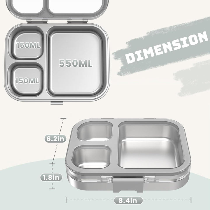 VITONIS Edelstahl Brotdose Lunchbox mit 3 Fächern, Bento Lunch Box Kinder Auslaufsicher BPA frei, Sp