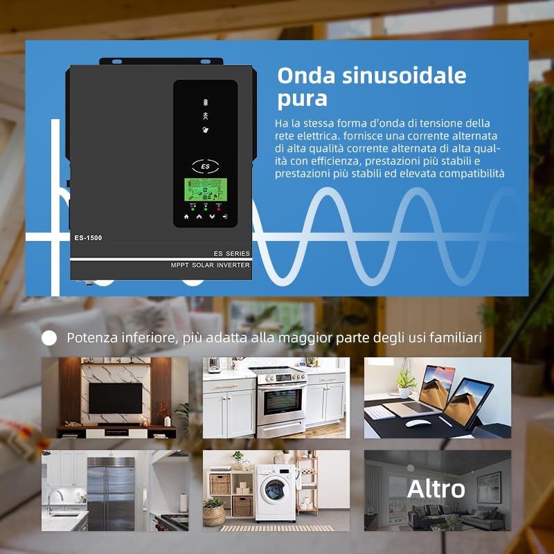 Anern 1000W Hybrid Wechselrichter Solar 12V DC auf 220V/230V AC mit 80A MPPT Solarregler Max. PV-Ein