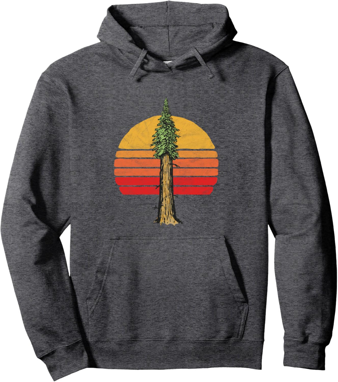 Retro Sun Minimalist Sequoia California Tree Graphic Pullover Hoodie