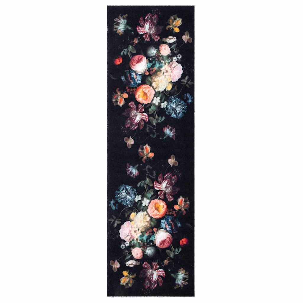 vidaXL Küchenmatte Floral Schwarz 150 x 45 cm Samt, Elegante Küchenmatte, Rechteckig, rutschfeste Un