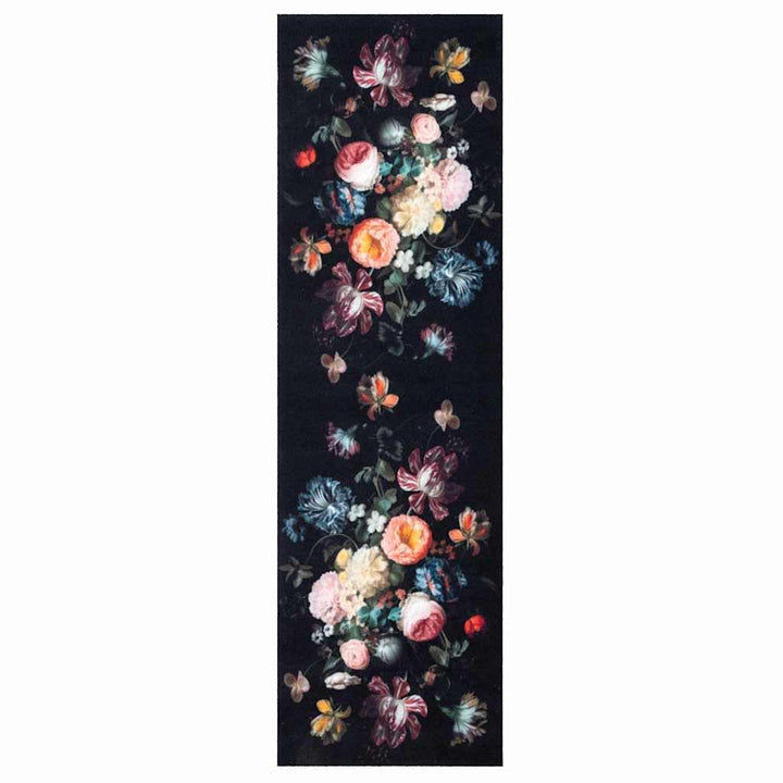 vidaXL Küchenmatte Floral Schwarz 150 x 45 cm Samt, Elegante Küchenmatte, Rechteckig, rutschfeste Un