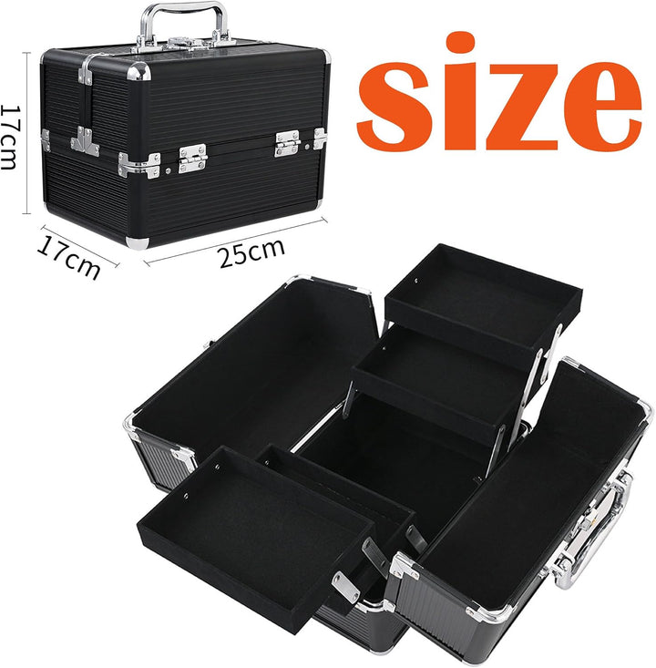 Make-up-Koffer, tragbare Aluminium-Make-up-Box mit abschliessbarem Design, mit Schubladen, Nagelaufb