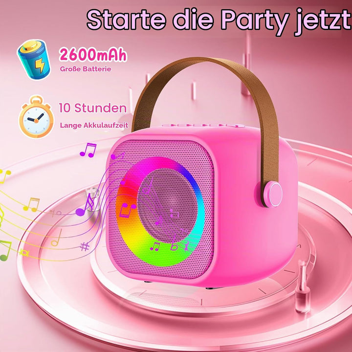 Karaoke Maschine Kinder mit 2 Mikrofon, Mini Karaoke Drahtlosen Mikrofon, Tragbares Bluetooth Lautsp