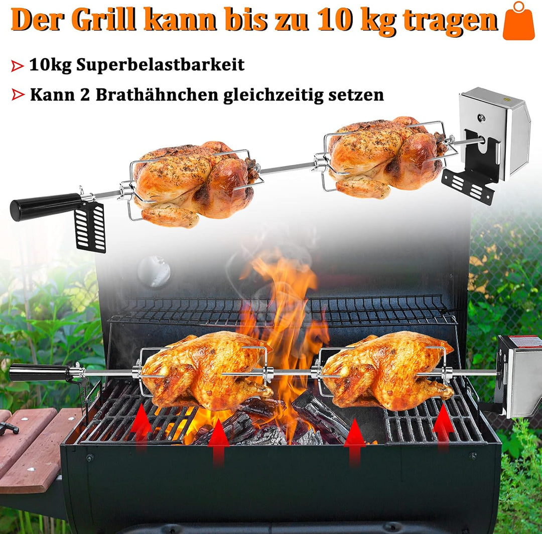 ACXIN Edelstahl Grillspiess Set 107cm mit Motor inkl. Fleischnadeln Elektrischer Drehspiess, Elektri