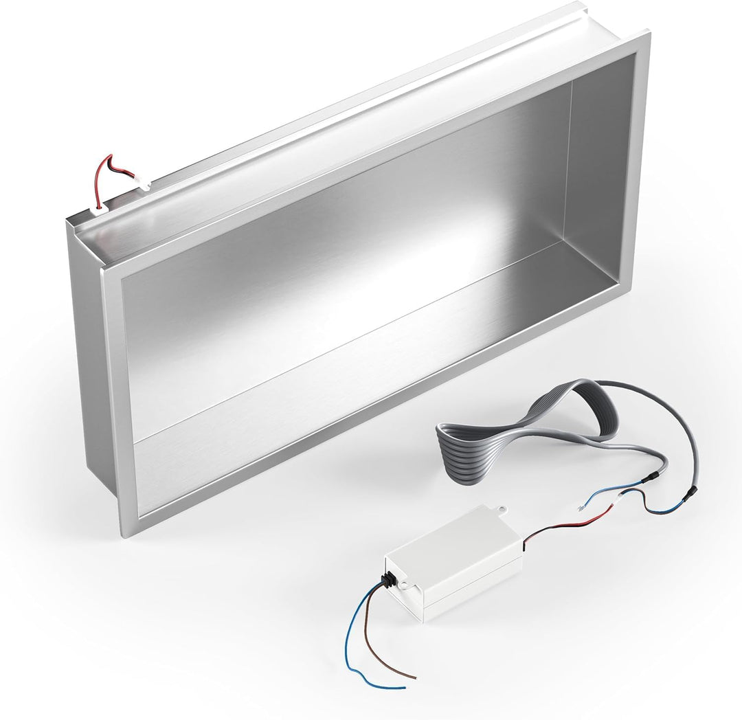 Edelstahl Duschnische 600mm X 300mm Gebürstet mit LED-Licht Wasserdicht Keine Fliesen Benötigte Wand