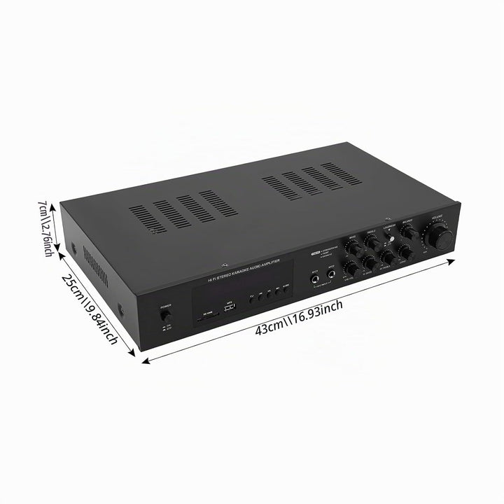 HiFi Audio Verstärker 5,1 Kanäle Bluetooth FM für Heimkino | 2 Mikrofoneingänge, SD USB RCA AUX 5.0