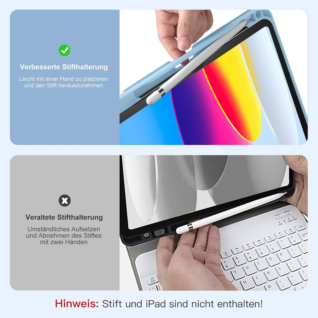 Vobafe Hülle mit Tastatur für iPad A16 11/10 Generation (2025/2022, 11/10.9 Zoll)- 7 Farben Beleucht