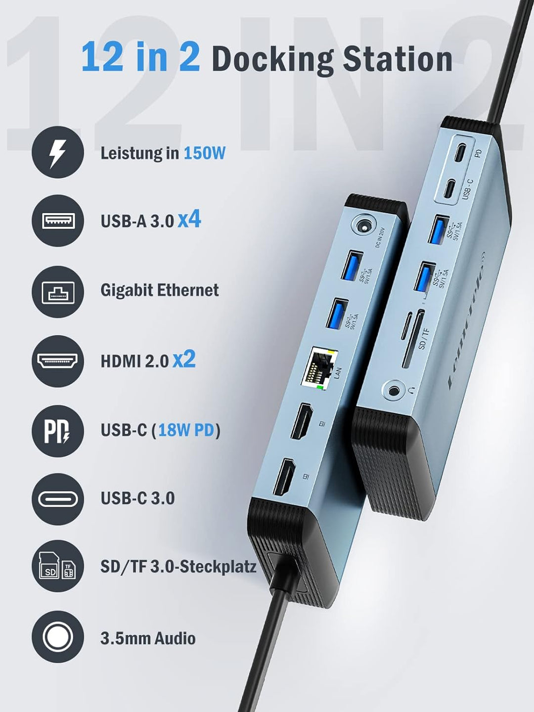 USB C Docking Station für MacBook Dual Display, Lemorele 12 in 2 Docking Station mit Dual 4K@60Hz HD