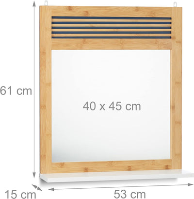 Relaxdays Badspiegel mit Ablage, verzierter Wandspiegel, Bambus Badezimmerspiegel HBT: 61 x 53 x 15