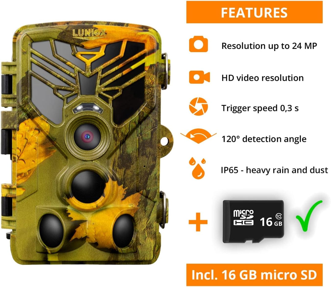 LUNIOX VC24 Wildkamera Fotofalle Digital Full HD bis zu 24MP mit Bewegungsmelder Nachtsicht Schutzar