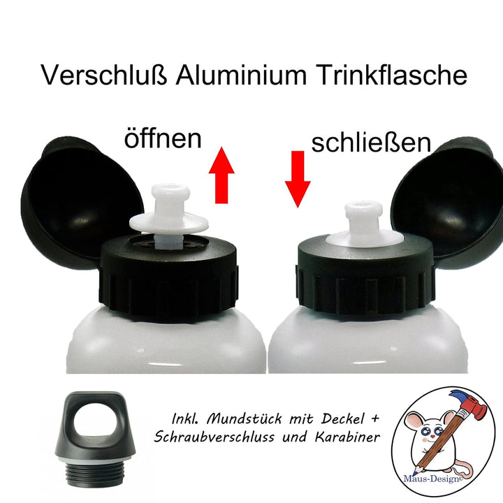 Trinkflasche mit Name/wahlweise 400ml, 500ml oder 600ml + Schriftwahl für Name + Edelstahl oder Alum