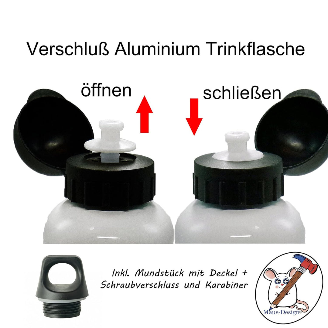 Trinkflasche mit Name/wahlweise 400ml, 500ml oder 600ml + Schriftwahl für Name + Edelstahl oder Alum