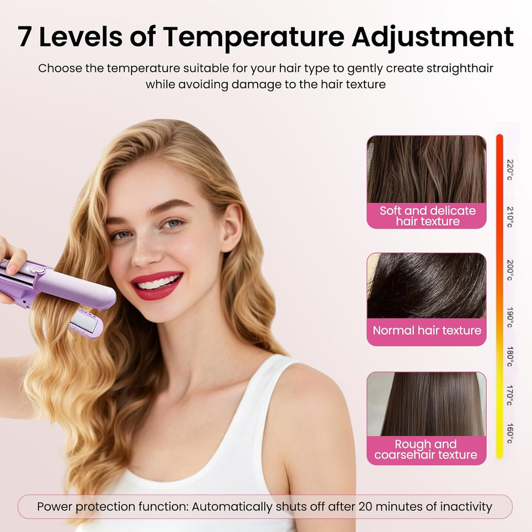 3-in-1 kabelloser Glätteisen und Lockenstab, Mini-Haarglätter mit max. 220 °C, tragbar mit 7 Tempera