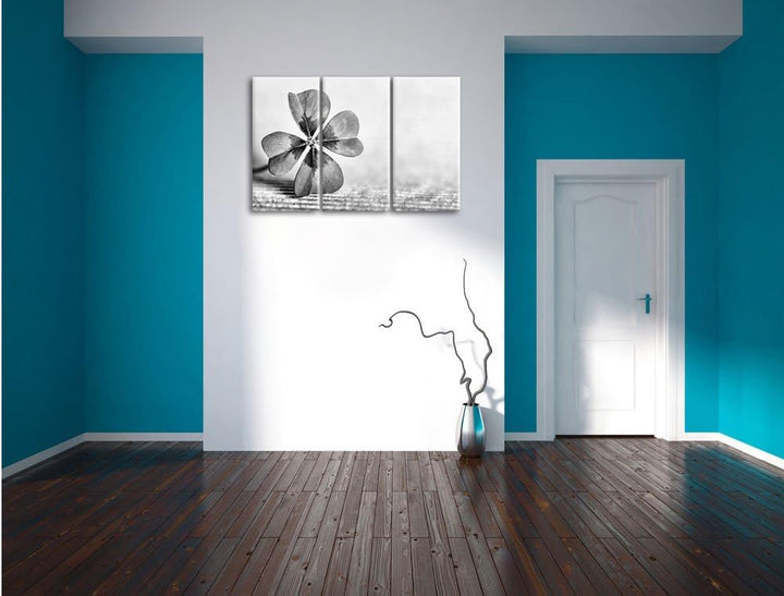 Pixxprint Glücks Kleeblatt mit 4 Blättern als Leinwandbild | Grösse: 3 Teilig (120x80) | Wandbild| K