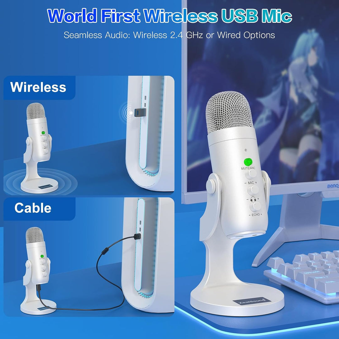 ZealSound Kabelloses Mikrofon, USB-Mikrofon für iPhone, PC, iPad, Android-Handy, kabellos, Kondensat