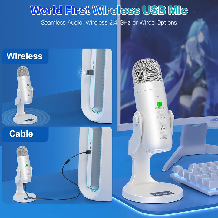 ZealSound Kabelloses Mikrofon, USB-Mikrofon für iPhone, PC, iPad, Android-Handy, kabellos, Kondensat