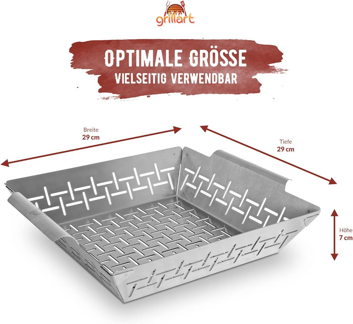 grillart® Premium XL Grillkorb Edelstahl als Gemüsekorb, Fisch Grillkorb und Grillschale verwendbar