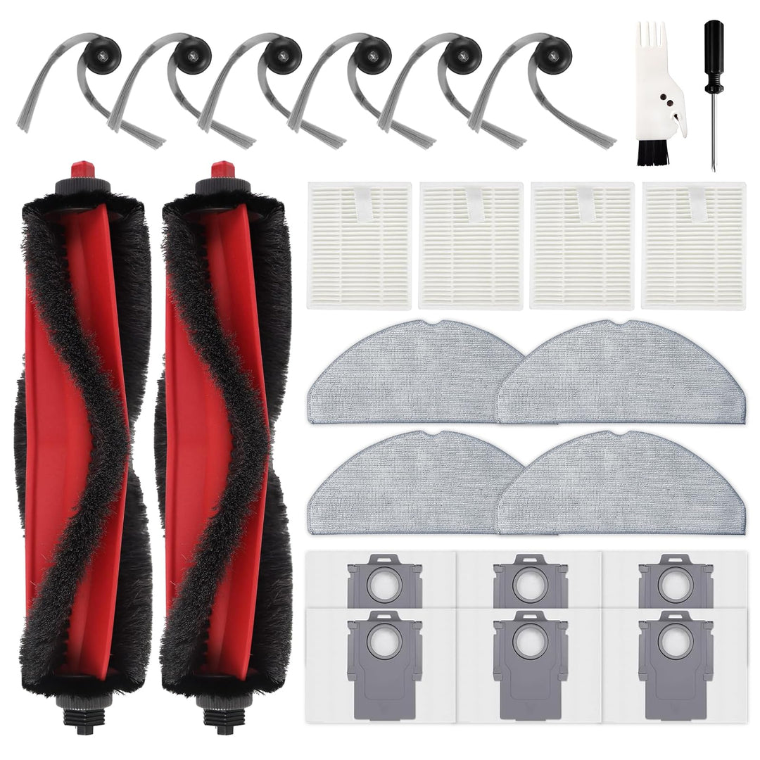 Yivy 24 Stück Zubehör für Roborock Q7 L5+,Q7 L5 Plus, Q7 M5+, Zubehör :2 Hauptbürste, 6 Seitenbürste