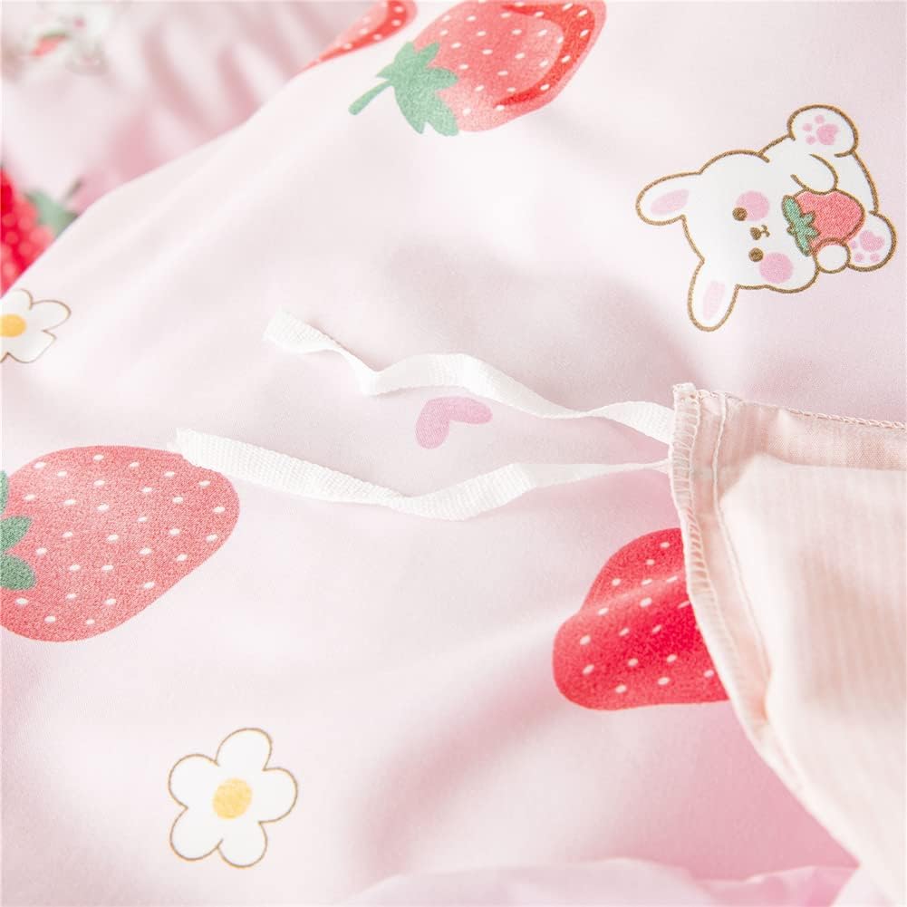 Koudi Kinderbettwäsche 100x135 Mädchen Rosa Altrosa Kinder Wendebettwäsche Set Süss Erdbeere Hase Mo