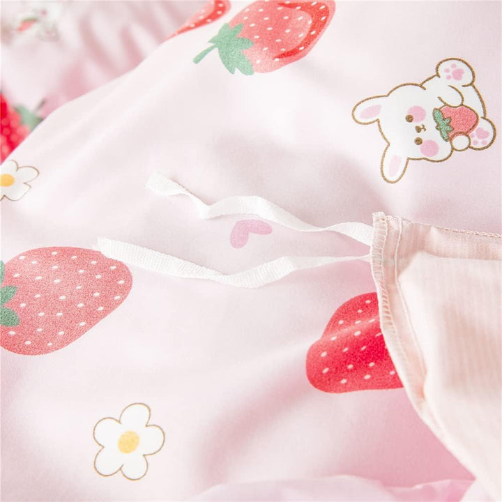 Koudi Kinderbettwäsche 100x135 Mädchen Rosa Altrosa Kinder Wendebettwäsche Set Süss Erdbeere Hase Mo