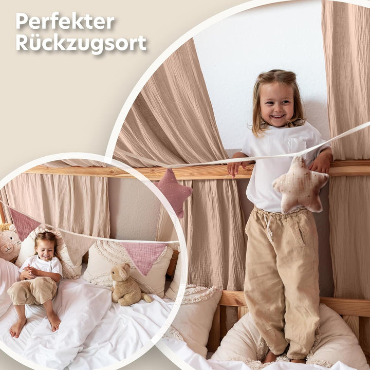Hausbett Himmel mit Gold Applikation [in 12 Farben] Betthimmel Hausbett aus 100% Baumwolle Musselin