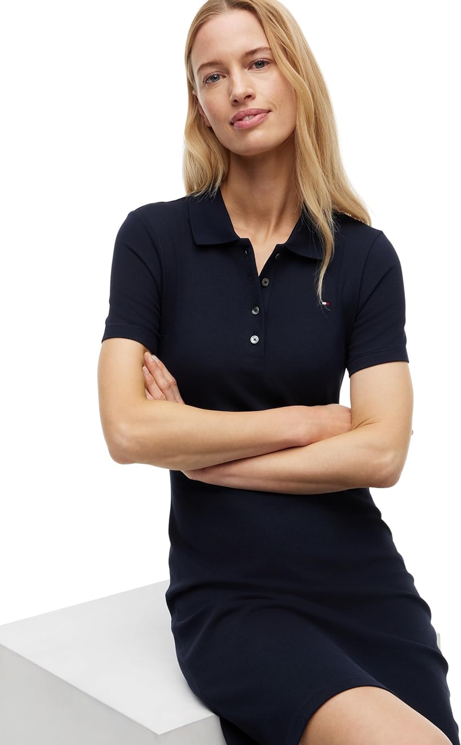 Tommy Hilfiger Damen Polokleid 1985 Slim Pique Polo Dress Ss Slim Fit XXS Blau (Desert Sky), XXS Bla