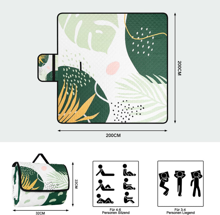 Jopee Picknickdecke Wasserdicht, 200x200 cm Waschbare Campingdecke mit Griff, Gross Outdoor Strandde