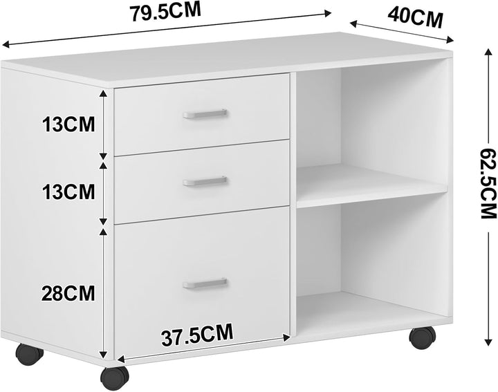 SogesHome Aktenschrank Rollcontainer Büroschrank Aufbewahrungsschrank aus Holz auf Rollen mit 3 Schu