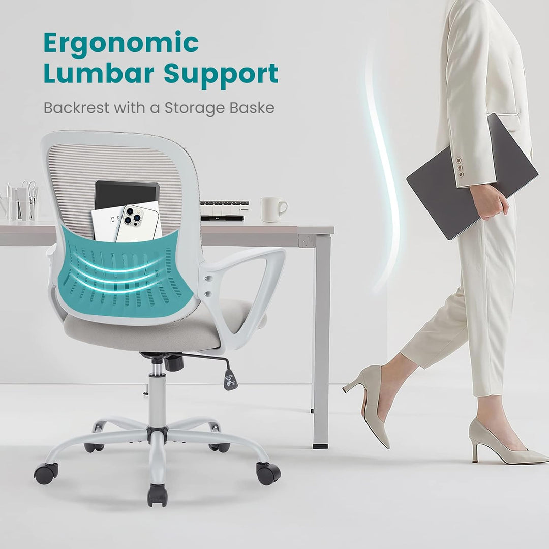 DUMOS Bürostuhl Ergonomisch, Schreibtischstuhl mit Lendenwirbelstütze, Drehstuhl mit Armlehne, Compu