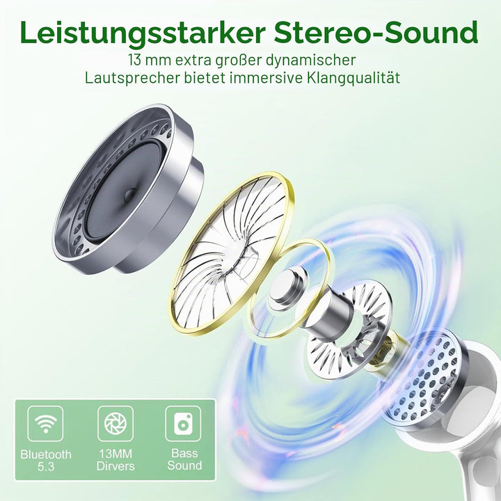 Csasan Bluetooth Kopfhörer, Kabellos Bluetooth 5.3 Deep Bass mit 4 ENC Mic, 40Std Spielzeit Touch Co