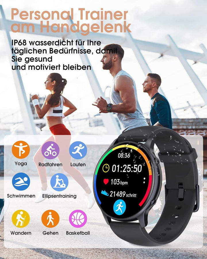 TUYOMA Smartwatch Herren, 1,3 Zoll Touchscreen Smart Watch Damen, IP68 Wasserdicht Smartwatches Schr