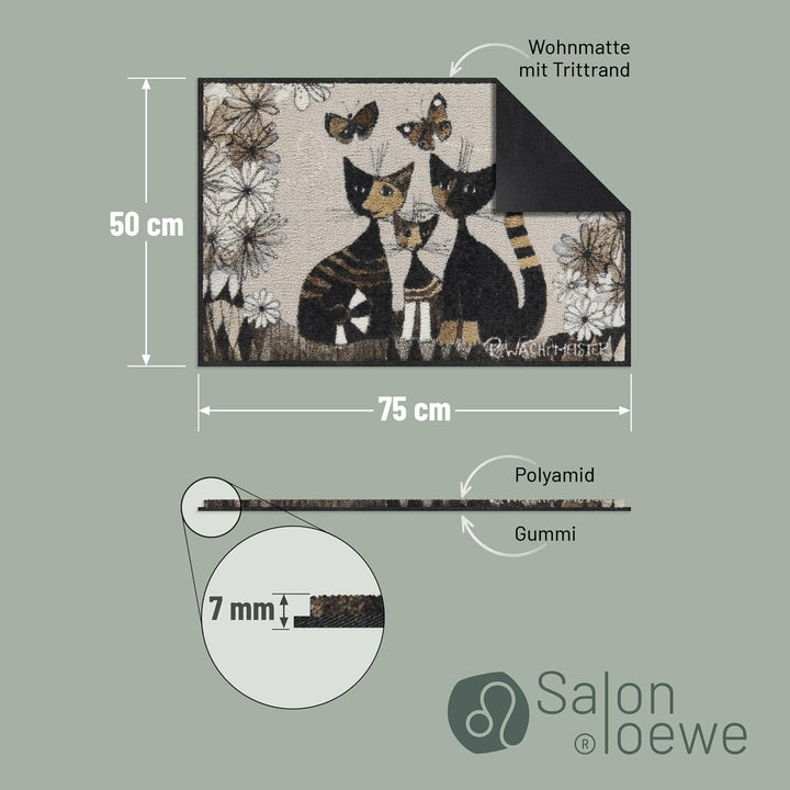 Rosina Wachtmeister Fussmatte waschbar by Salonloewe Gatti con Fiori 50 x 75 cm Tür-Matte Katzen bun