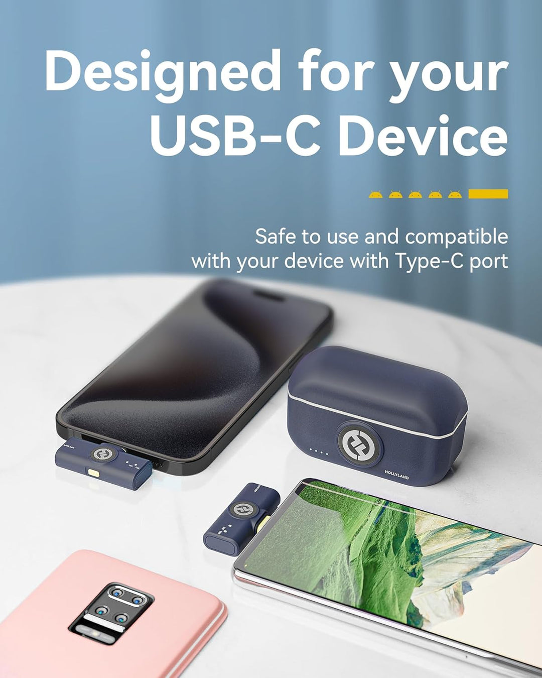 Hollyland Lark M2 Wireless Lavalier Mikrofon für Kamera/PC/iPhone15/16/17& Android-Geräte, 300m Reic