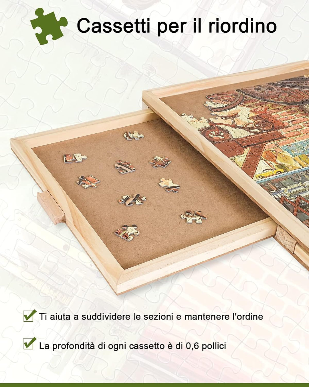 1500 Stück Drehbares Puzzlebrett mit Schubladen und Abdeckung, 64 x 87 cm Tragbarer Holz-Puzzletisch