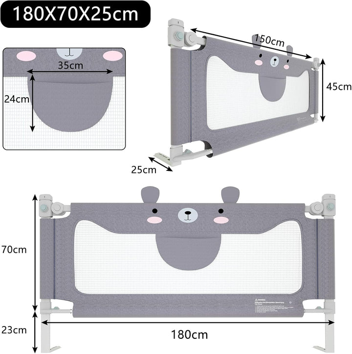 UISEBRT Bettgitter Bettschutzgitter 180cm für Kinder - Bett rausfallschutz Kinder, Höhenverstellbar