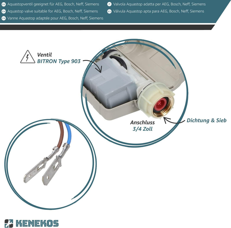 Kenekos - Magnetventil Bitron Typ 902 geeignet für Geschirrspüler Bosch Siemens als Ersatz für 00263