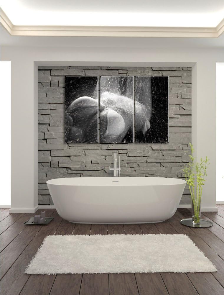 Pixxprint Frau im Bikini unter Einer Dusche als Leinwandbild/Grösse: 3 Teilig (120x80) cm/Wandbild/K