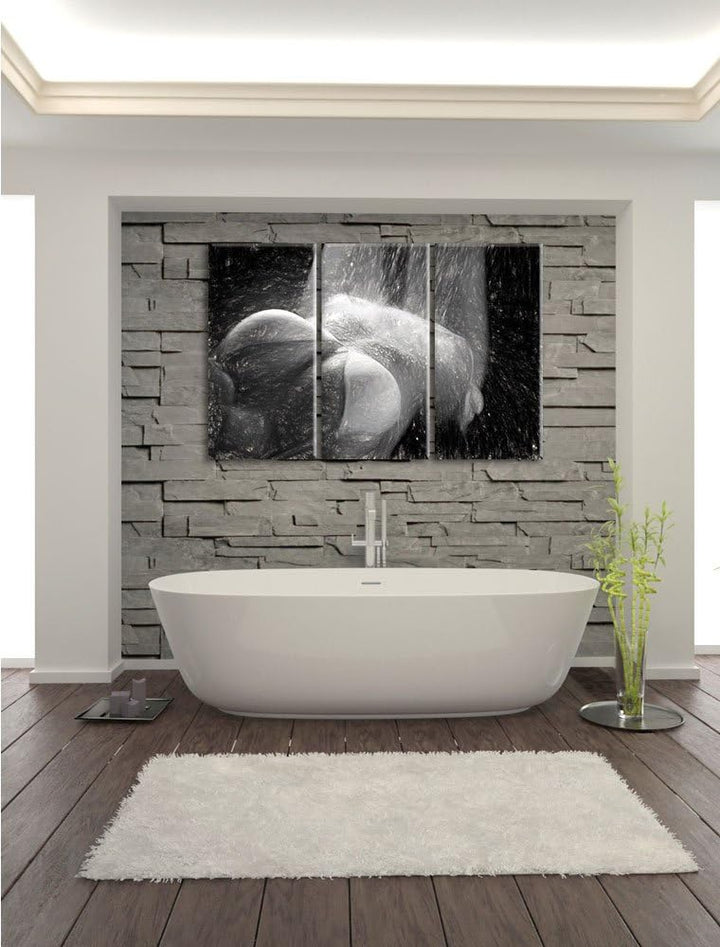 Pixxprint Frau im Bikini unter Einer Dusche als Leinwandbild/Grösse: 3 Teilig (120x80) cm/Wandbild/K
