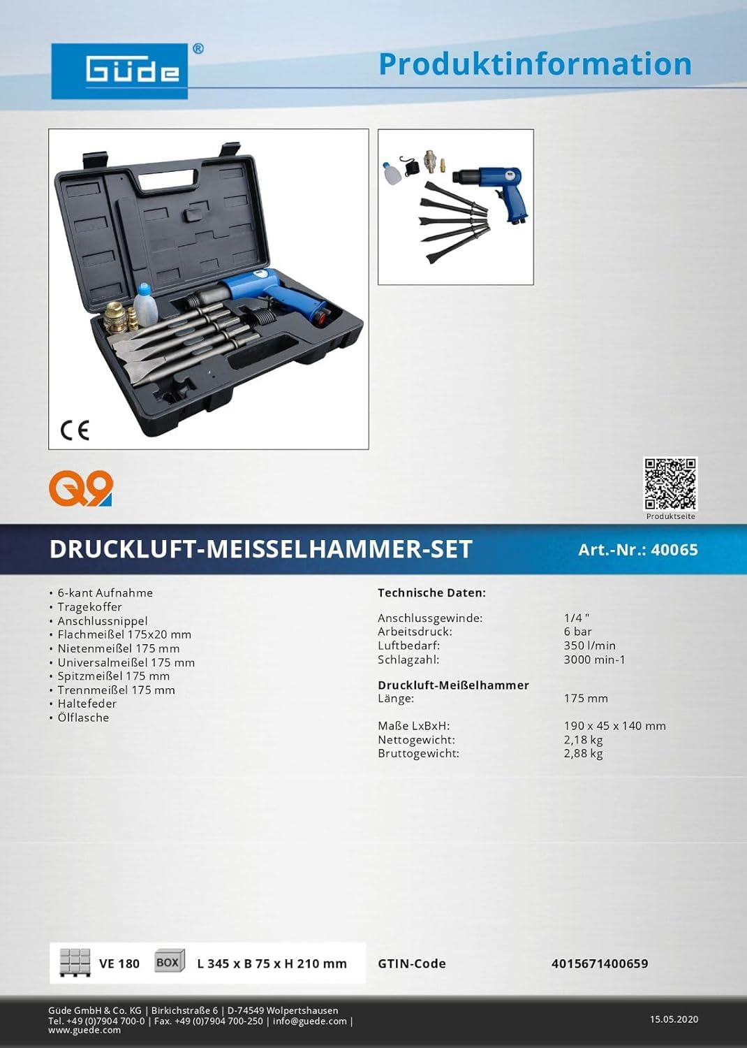 Güde Druckluft Meisselhammer-Set 9-Teilig