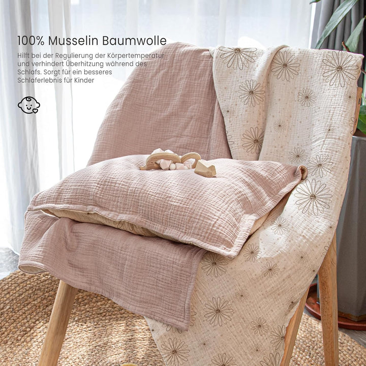 lulumoon Musselin Kinderbettwäsche 100x135: Bettbezug 100x135 + Kissenbezug 40x60cm aus Baumwolle –