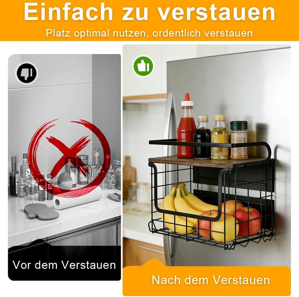LANTUS Obstkorb, zum Aufhängen, Obstkorb, Wandkorb, für die Küche, mit Deckel aus Holz, zur Aufbewah