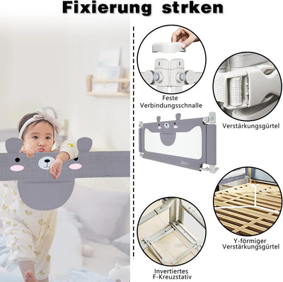 YRHome 150cm Rausfallschutz Bett Baby Bettgitter Schutzgeländer, Höhenverstellbar Babybettgitter Kin