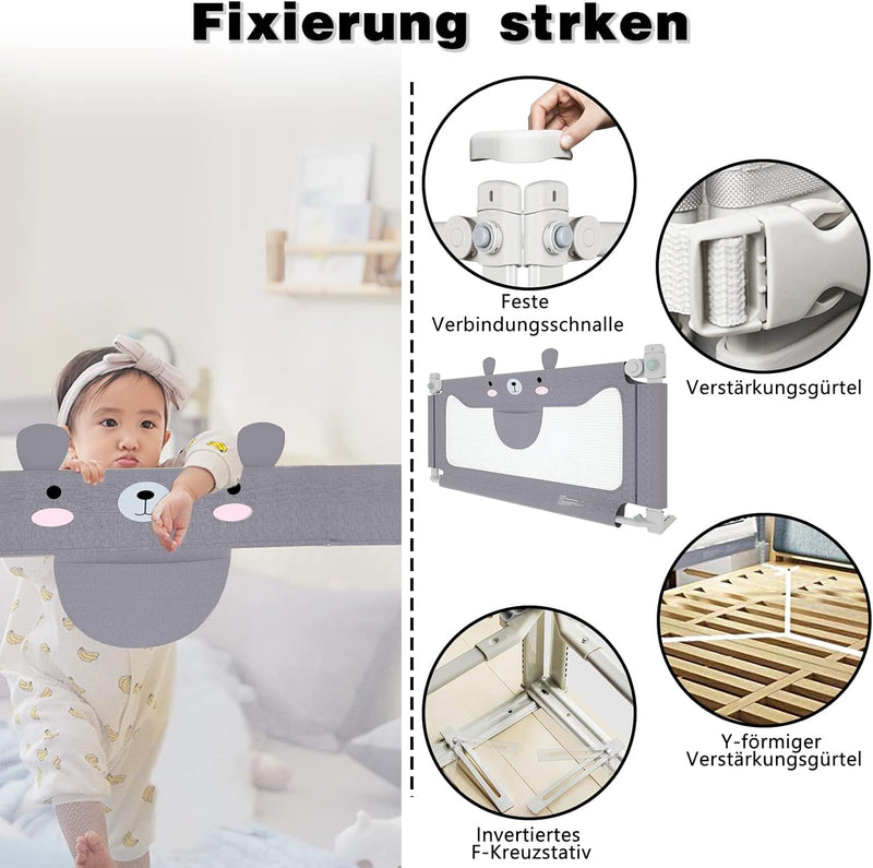 YRHome 150cm Rausfallschutz Bett Baby Bettgitter Schutzgeländer, Höhenverstellbar Babybettgitter Kin