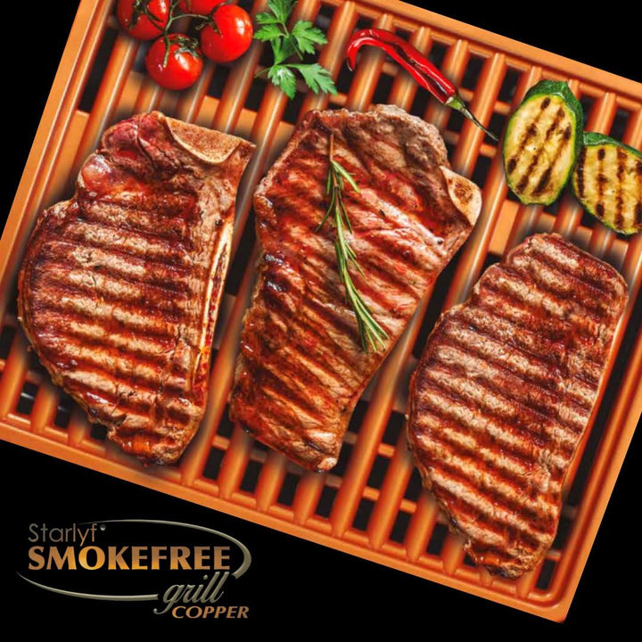 STARLYF Smokefree Grill Copper + Grillplatte, ohne Rauch oder Gerüche, Grill mit Kupfer-Antihaftbesc