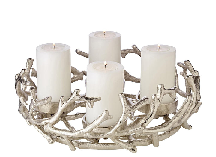 EDZARD Adventskranz Porus, Geweih-Design, Aluminium vernickelt, silberfarben, Durchmesser 30 cm, für