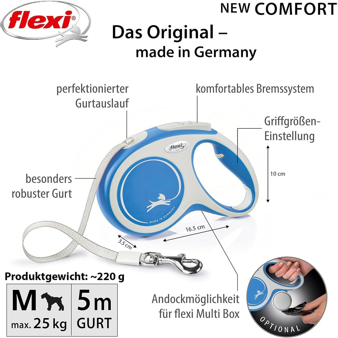 flexi® Comfort M Gurt 5 m blau, Roll-Leine für Hunde bis 25 kg Blau M: 5m (max. 25kg), Blau M: 5m (m