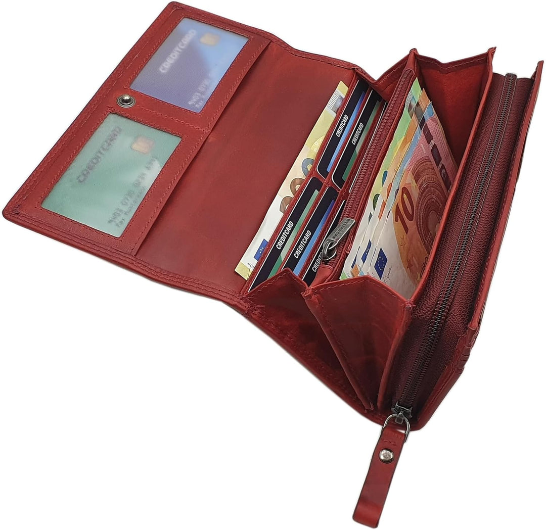 Grosse Rindleder Damen Geldbörse/Geldbeutel/Portemonnaie/Geldtasche mit Schmetterling-Motiv oder ohn