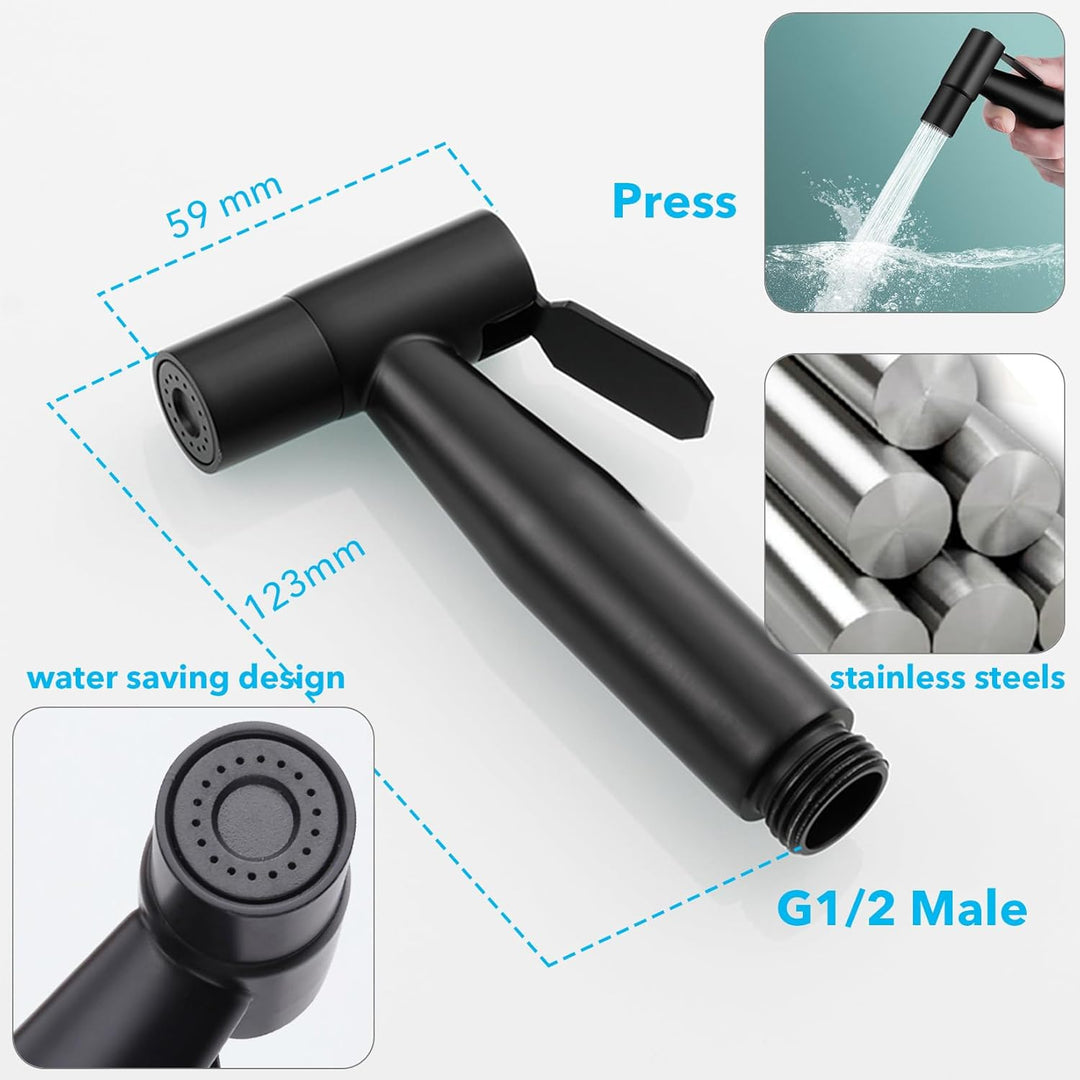 Roscid Handbrause Bad Bidet Edelstahl Duschkopf Waschbecken Set mit 3M Schlauch und 3 Adapter für G1