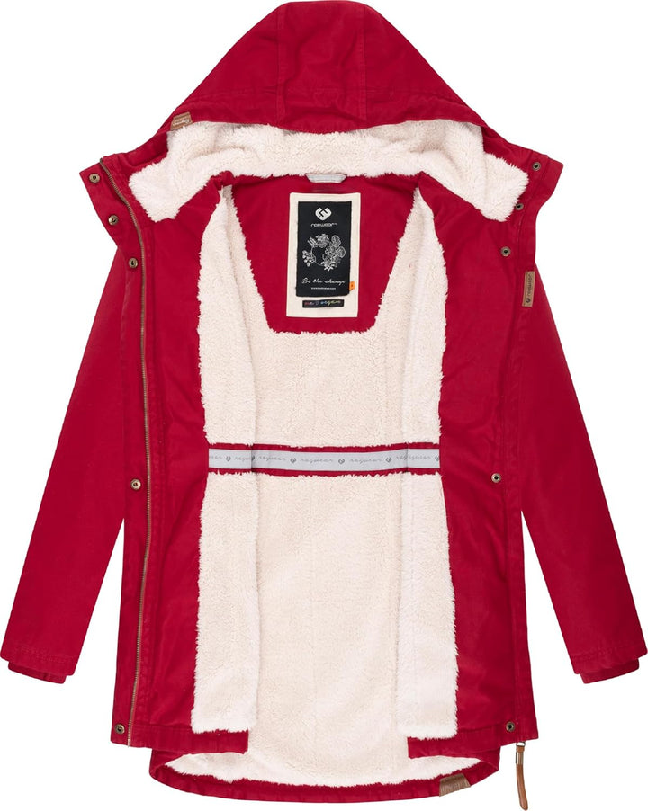 Ragwear Damen Mantel lange warme Winterjacke mit Teddyfell-Kapuze Elsie Intl XS-6XL XS Dark Red25, X
